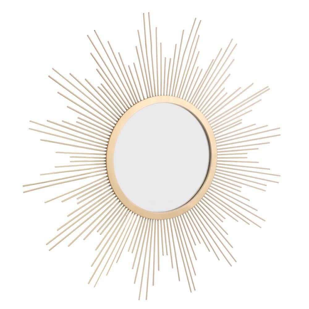 24" Round Wood and Gold Sunburst Wall Mirror