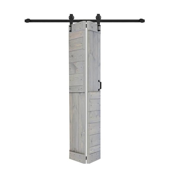 S Style 42 in. x 80 in.( 21in. x 80" x 2Panels )French Gray Solid Core Wood Bi-Fold Door w/ Hardware Kit-Assembly Needed