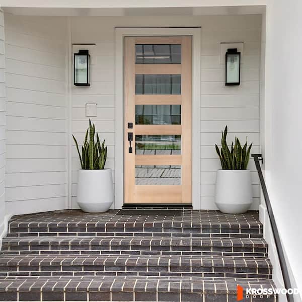 DIY RTA Kit 32 in. x80" Modern Hemlock Right-Hand/Inswing 5Lite Clear Glass Unfinished Wood Ready to Assemble Front Door
