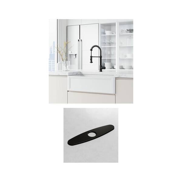 Edison Matte Black 19 in. Single Handle Touchless Pull Down Faucet and 10 in. Deck Plate Combo