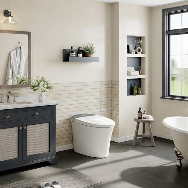 Elongated Smart Bidet Toilet 1.27 GPF in White with Auto Flush, Front/Rear Wash, Heated Seat, Deodorization, Night Light