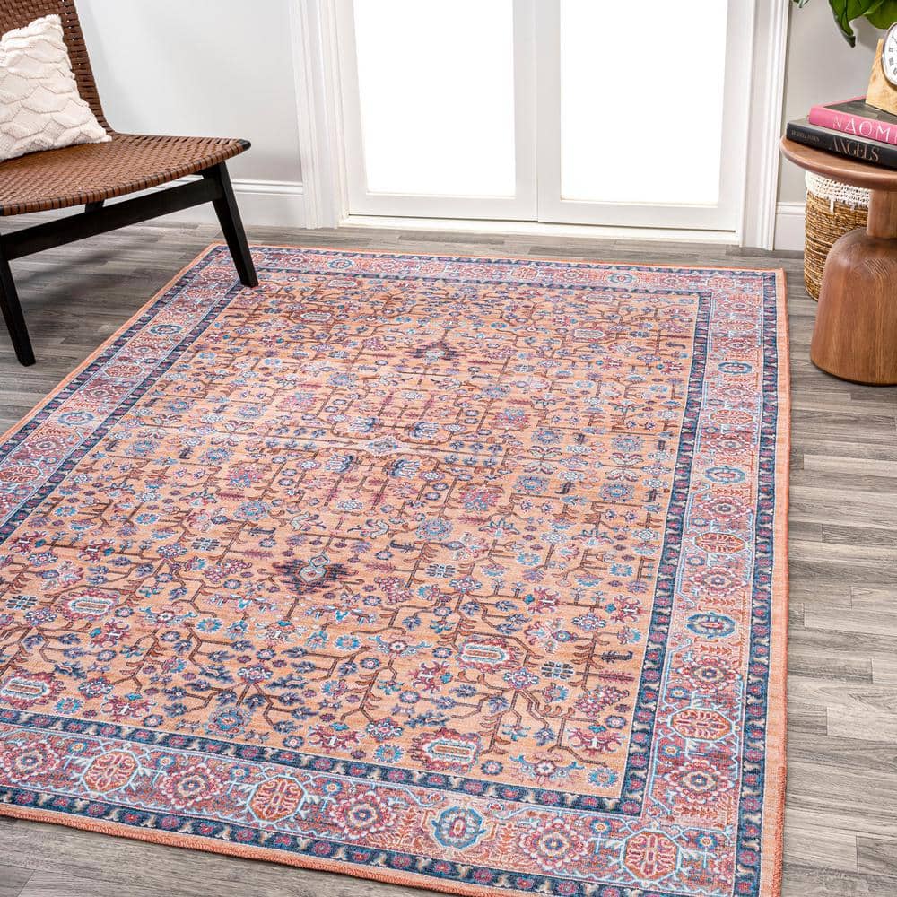 Bohemian Terracotta & Navy Persian-Inspired Washable Rug 3' x 5'
