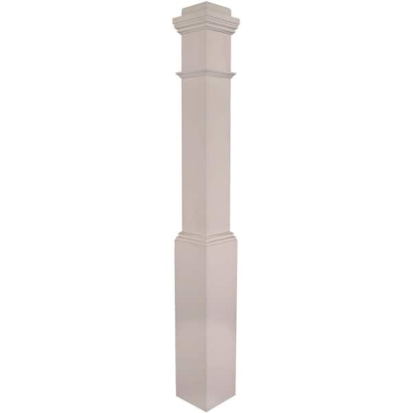 EVERMARK Stair Parts 4091 55 in. x 6-1/4 in. Primed White Box Newel Post for Stair Remodel