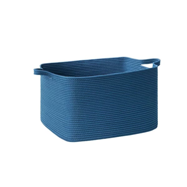 Dark Blue large 21.6 in. x 11.8 in. Cotton Decorative Basket with Handles, Suitable for Living Rooms, Bedrooms, etc.