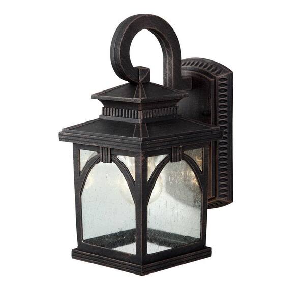 CANARM Asher Brushed Bronze Outdoor Wall Lantern Sconce with Seeded Glass