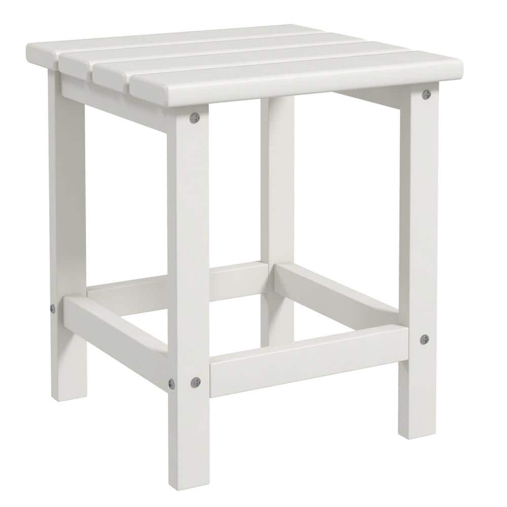 White HDPE Outdoor Adirondack Side Table, Weather Resistant Square Patio En