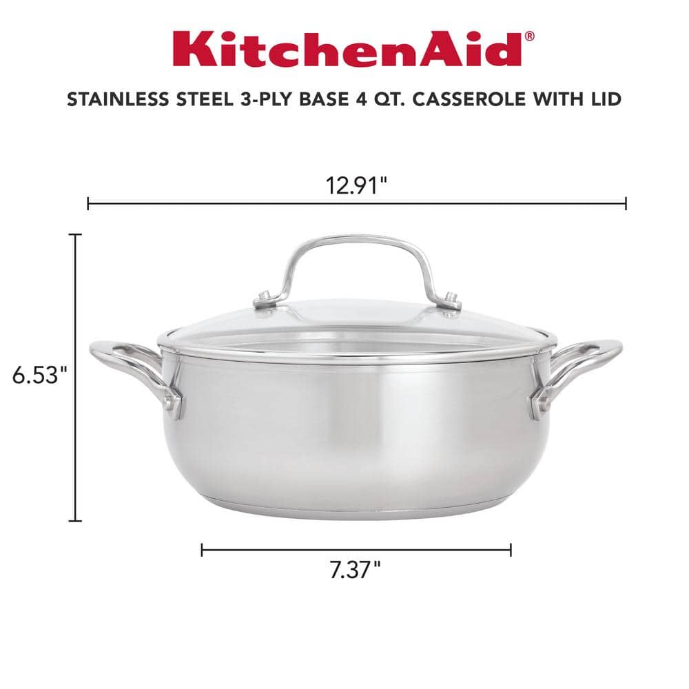 Casserole with Lid, 4-Quart, Brushed Stainless Steel - thumbnail 5