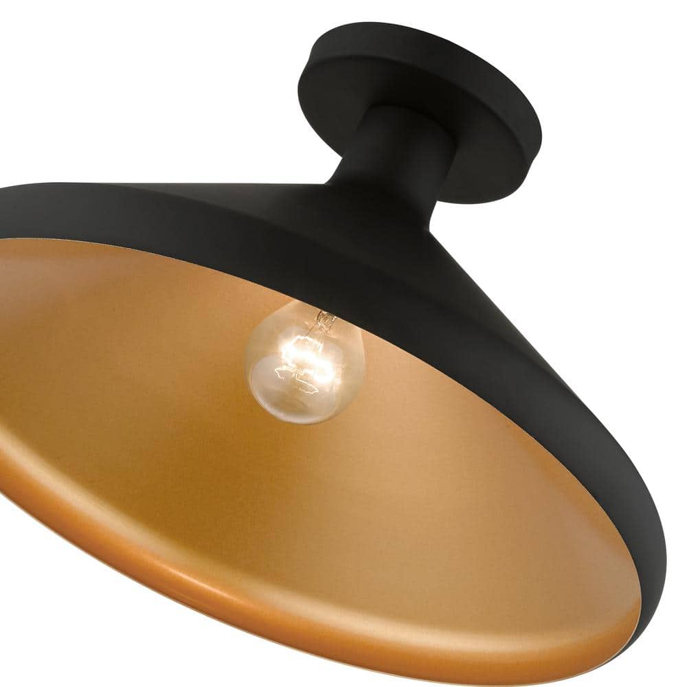 Geneva Black and Gold Metal 1-Light Semi-Flush Mount