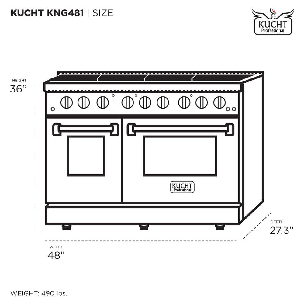 48" Stainless Steel Freestanding Natural Gas Range with Double Oven and Griddle