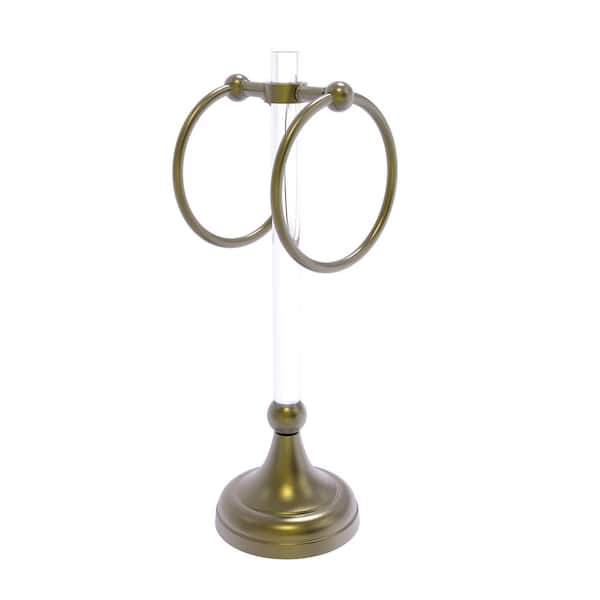 Allied Brass Pacific Grove Collection Freestanding 2 Ring Vanity Top Guest Towel Ring in Antique Brass