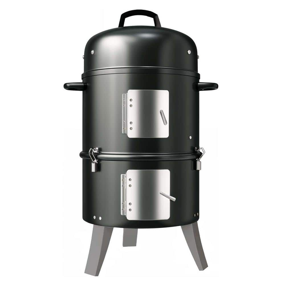 GASONE 16 in. Vertical Smoker Heavy-Duty Charcoal Smoker in Black with 2 Access Doors