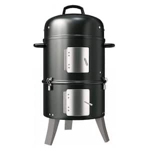 16 in. Vertical Smoker Heavy-Duty Charcoal Smoker in Black with 2 Access Doors