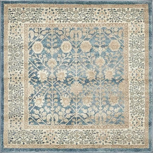 Unique Loom Salzburg Gneis Light Blue 4' 0 x 4' 0 Square Rug