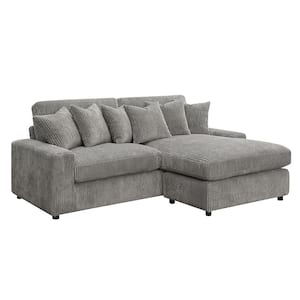 Tavia 63 in. Square Arm 2-piece Fabric L Shaped Sectional Sofa in. Gray Corduroy