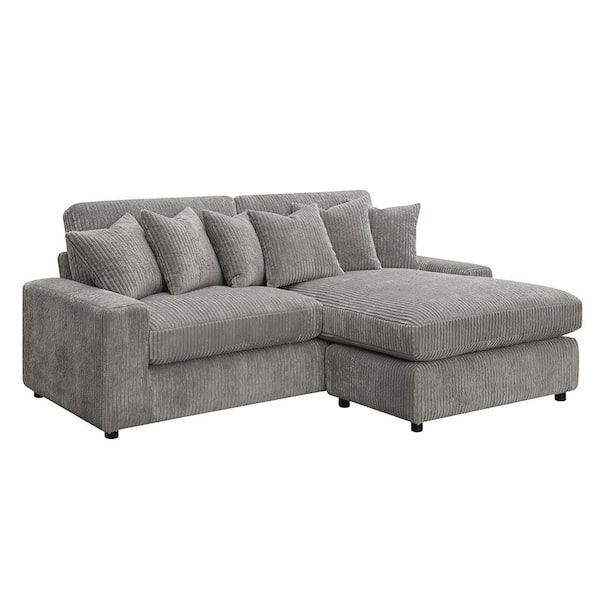 Acme Furniture Tavia 63 in. Square Arm 2-piece Fabric L Shaped Sectional Sofa in. Gray Corduroy