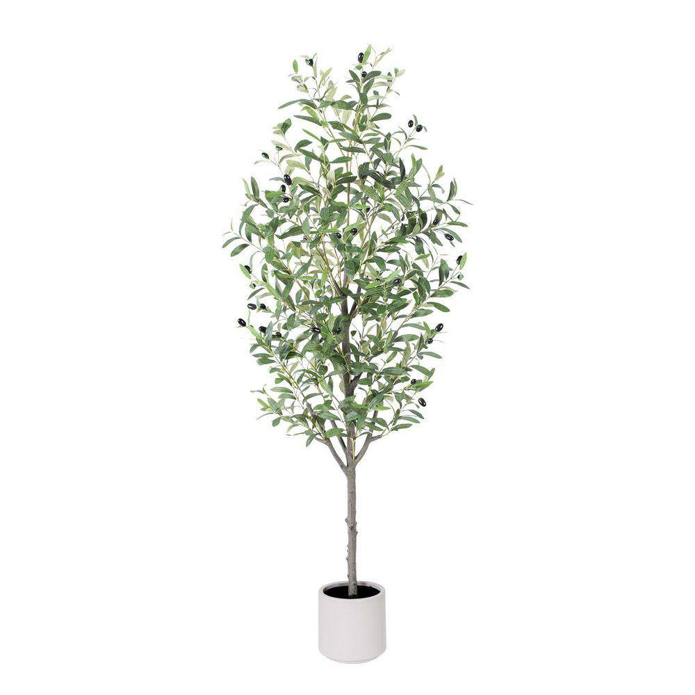 5FT Artificial Olive Tree with White Planter, Faux Silk Plant w ...