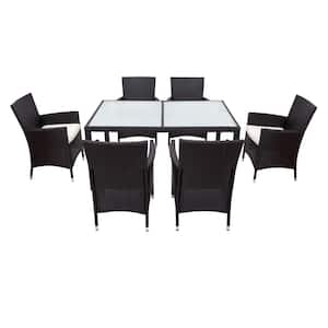 7-piece Black Glass Top Table Set Seats 6