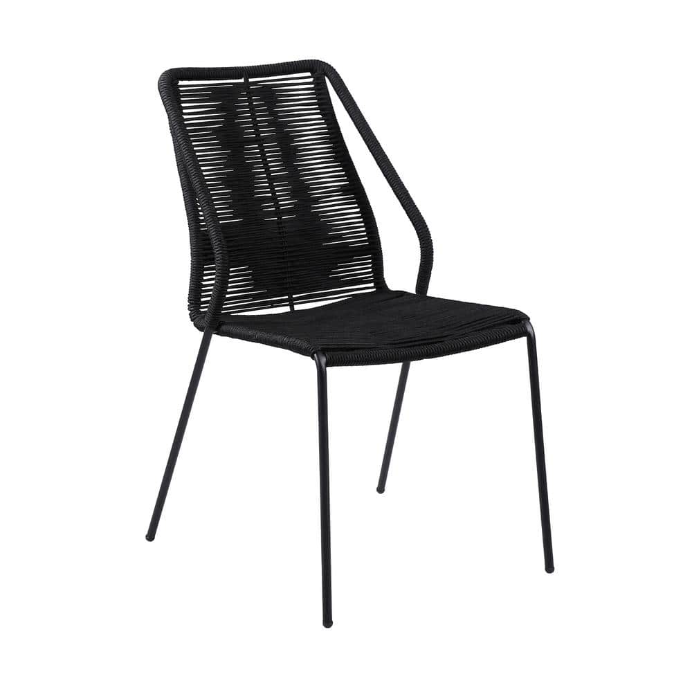 Black Rope and Steel Mid Century Modern Stackable Dining Chairs - Set of 2