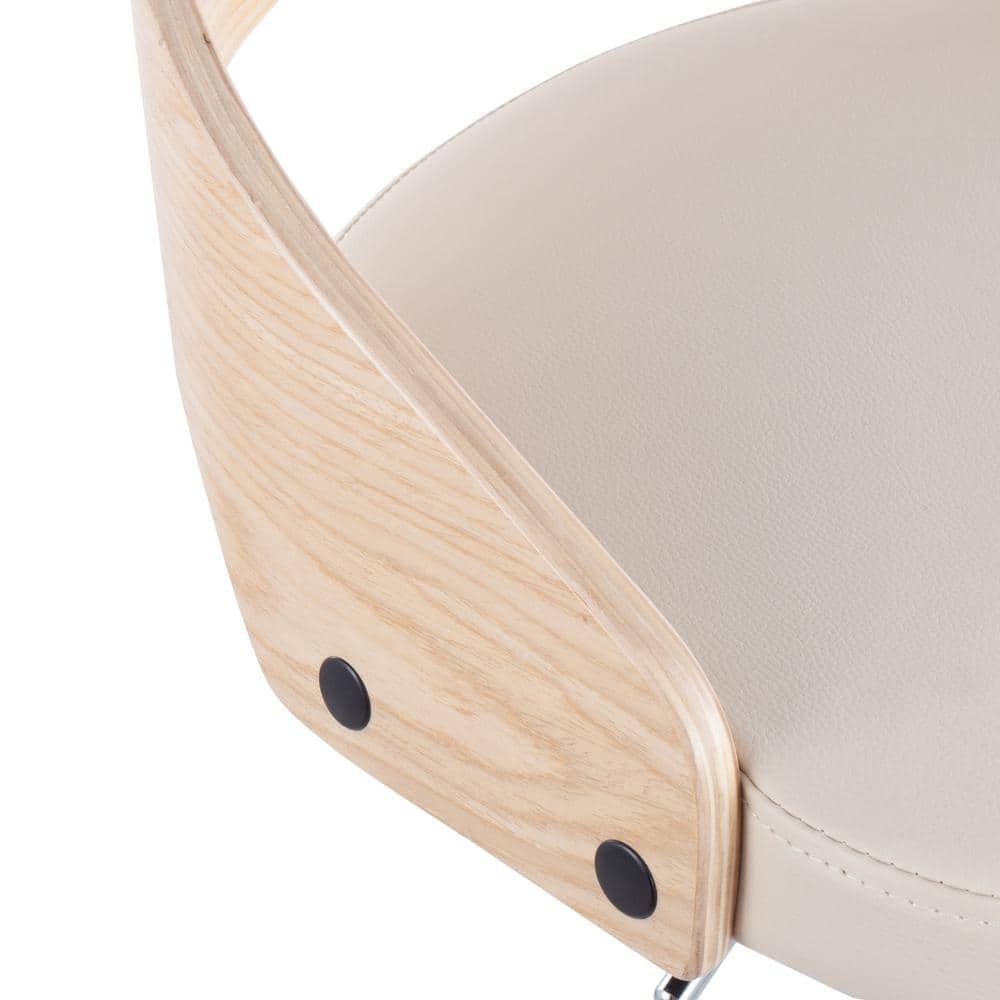 Natural Wood and Cream Faux Leather Adjustable Swivel Barstool