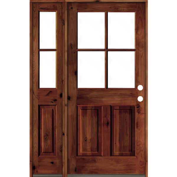 Krosswood Doors 46 in. x 80 in. Alder Left-Hand/Inswing 4-Lite Clear Glass Red Chestnut Stain Wood Prehung Front Door/Left Sidelite