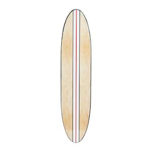 Coastal Decorative Surfboard Wood Wall Art Decor for Living Room; Contemporary White Stripe Design On Light Natural Wood