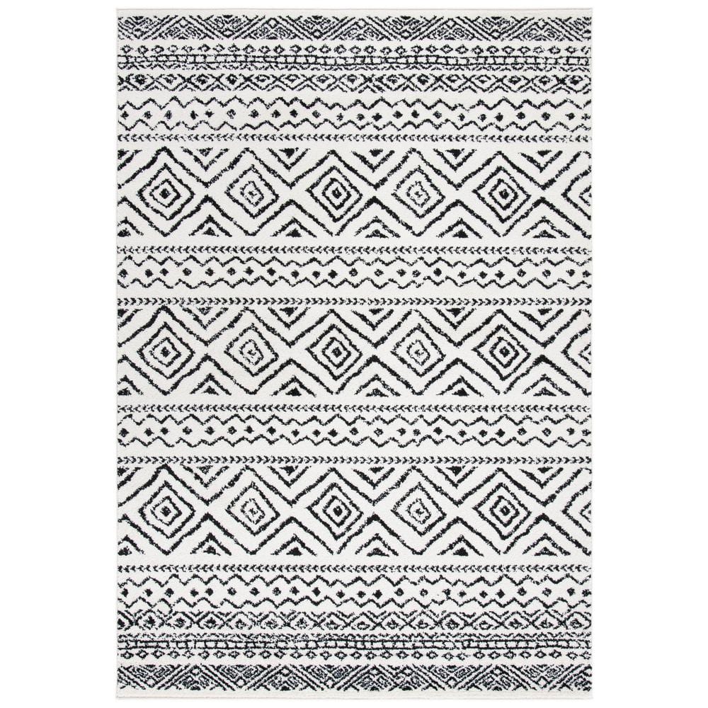 8' x 10' Black and Ivory Geometric Synthetic Area Rug