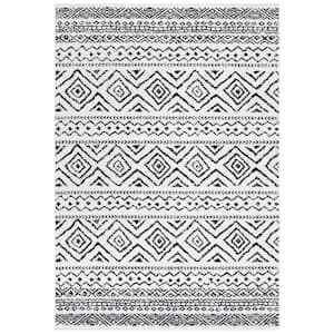 Tulum Ivory/Black 8 ft. x 10 ft. Striped Geometric Diamonds Area Rug