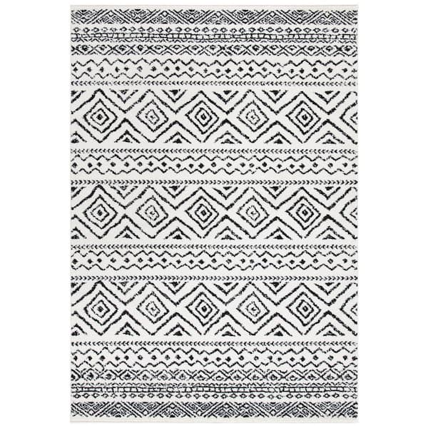 SAFAVIEH Tulum Ivory/Black 9 ft. x 12 ft. Striped Geometric Diamonds ...