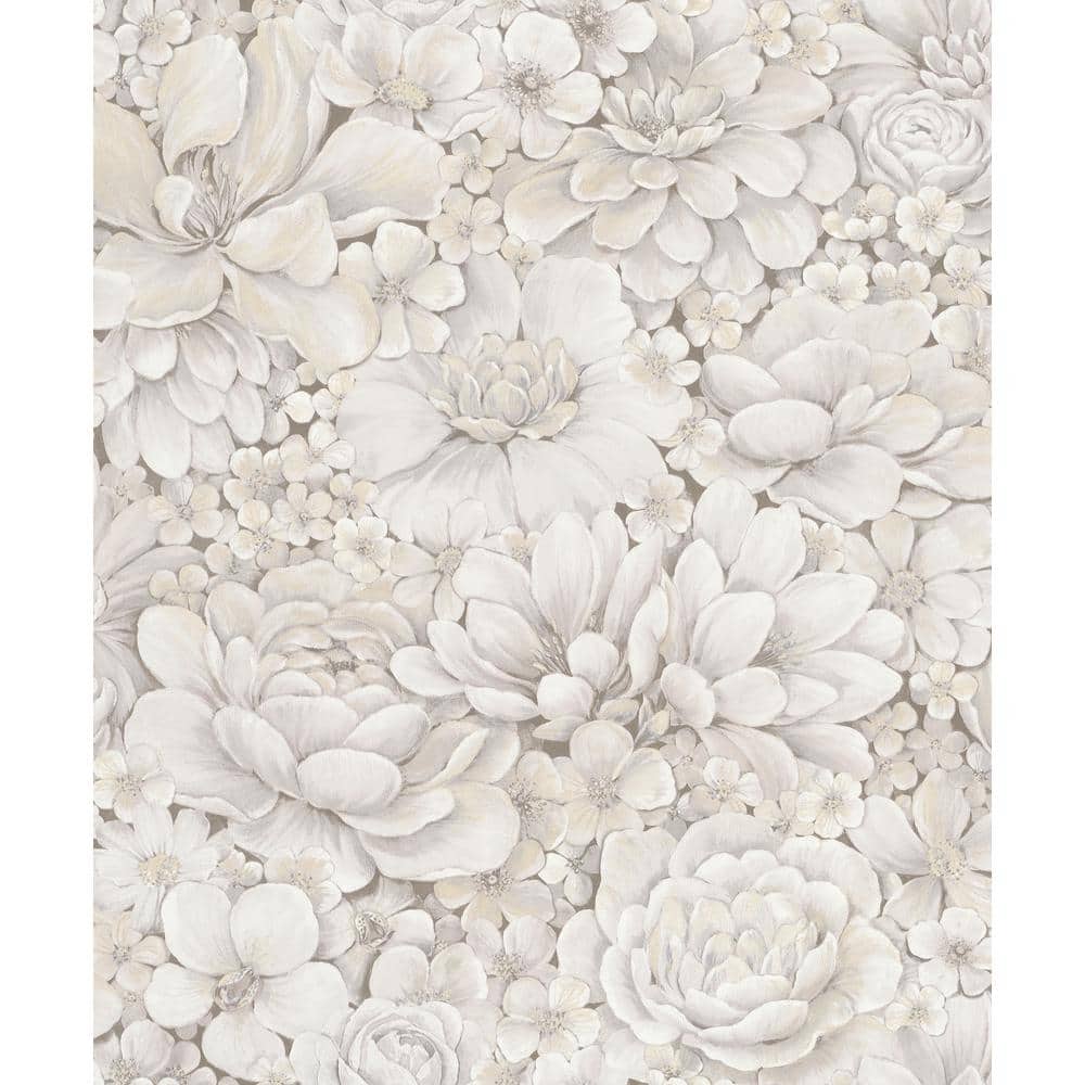 Floral Texture Grey / Beige Matte Finish Vinyl on Non-Woven Non-Pasted Wall