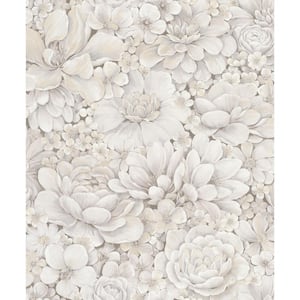 Floral Texture Grey / Beige Matte Finish Vinyl on Non-Woven Non-Pasted Wallpaper Sample