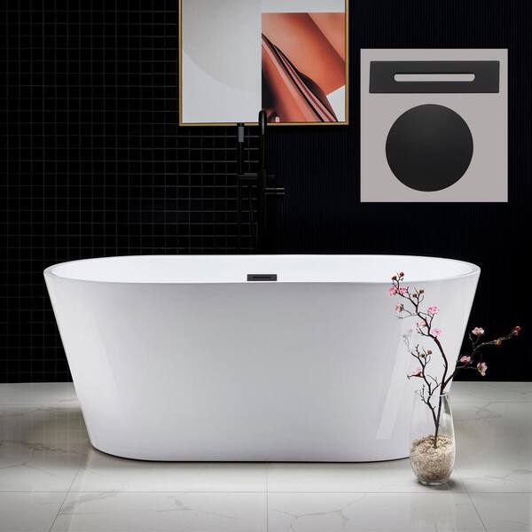 Derby 59 in. Acrylic FlatBottom Double Ended Bathtub with Matte Black Overflow and Drain Included in White