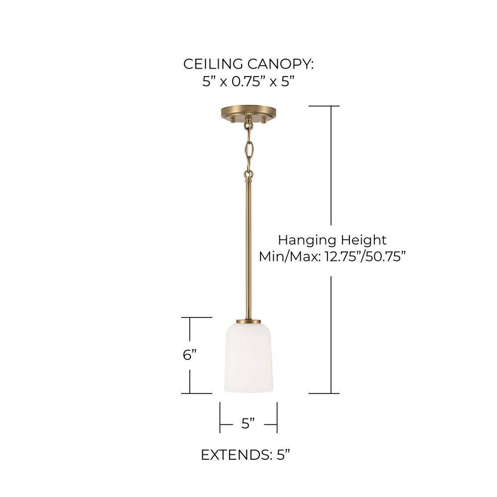 Aged Brass Mini Pendant with Soft White Glass Shade