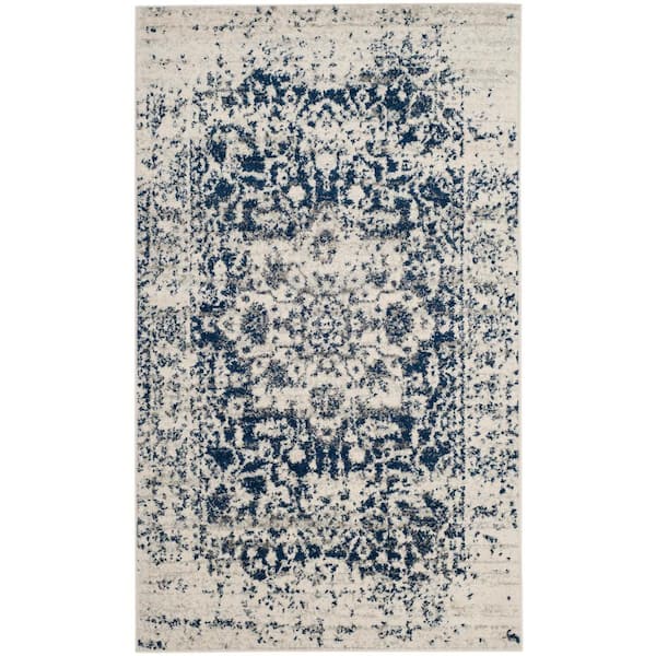 SAFAVIEH Madison Cream/Navy 3 ft. x 5 ft. Distressed Border Area Rug