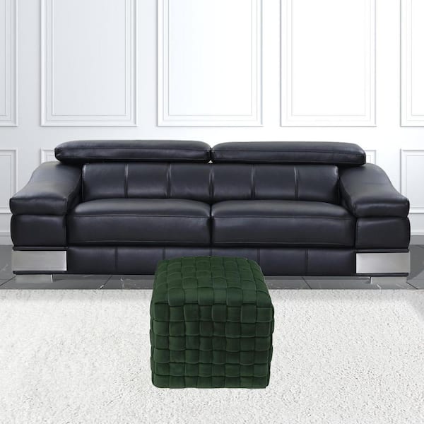HomeRoots Hunter Green And Gold Velvet Square Standard 17.3L x 17.3W x 17.3H Ottoman