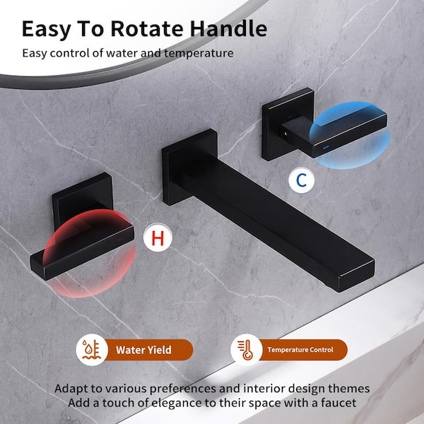 2-Handle Wall Mounted Roman Tub Faucet with Waterfall Spout in Matte Black