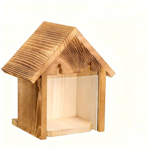 Outdoor Wood Birdhouse with Transparent Window 2 Powerful Hooks and Hanging Design Brown