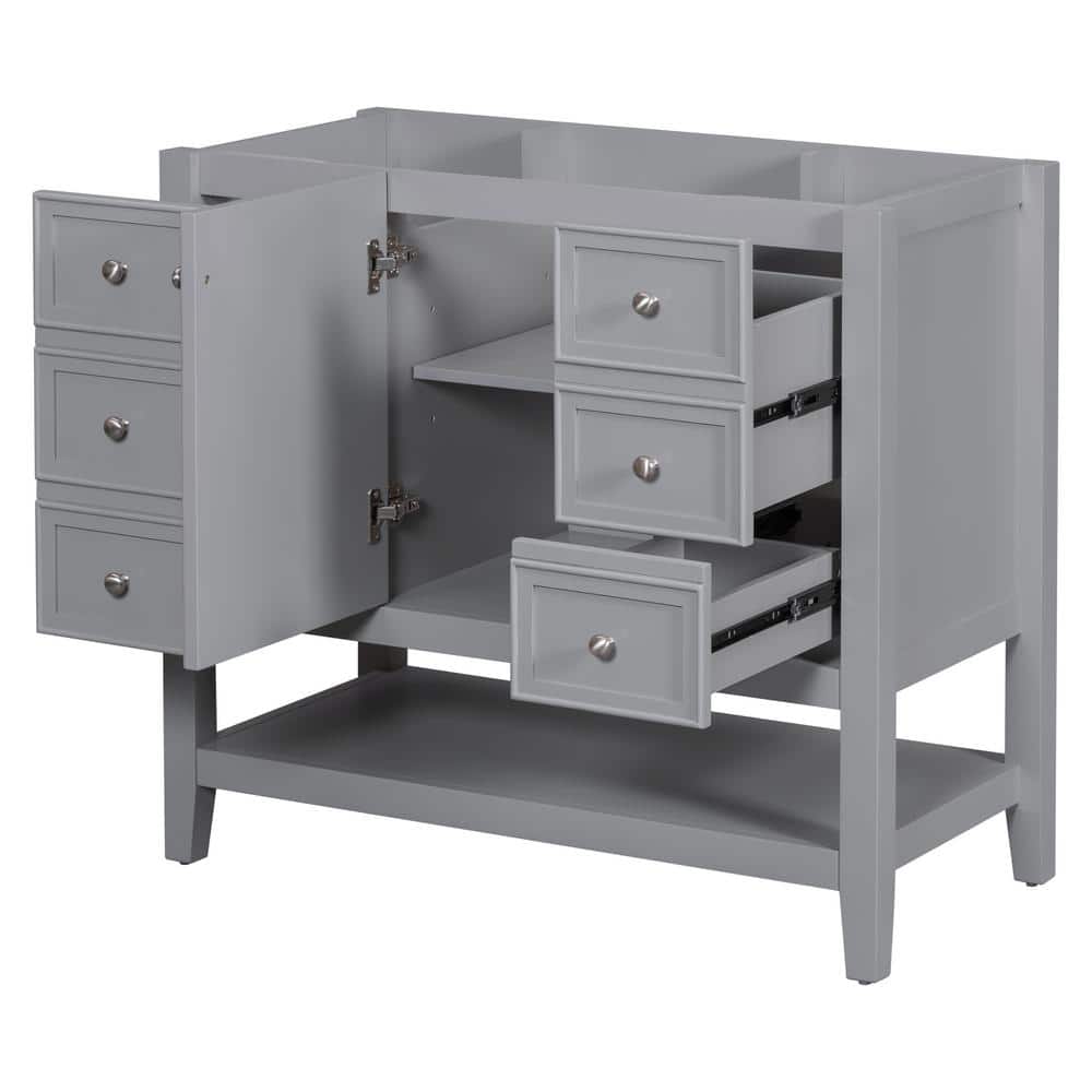 35.5 in. W x 18 in. D x 32.9 in. H Bathroom Gray Linen Cabinet