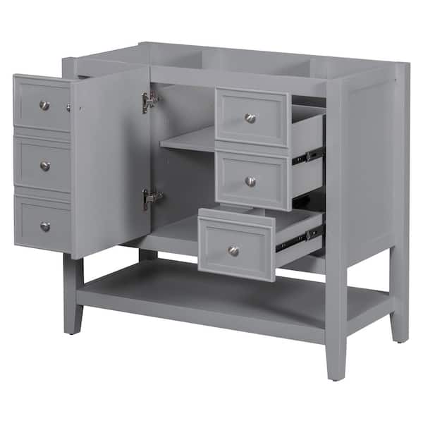 35.5 in. W x 18 in. D x 32.9 in. H Bathroom Gray Linen Cabinet