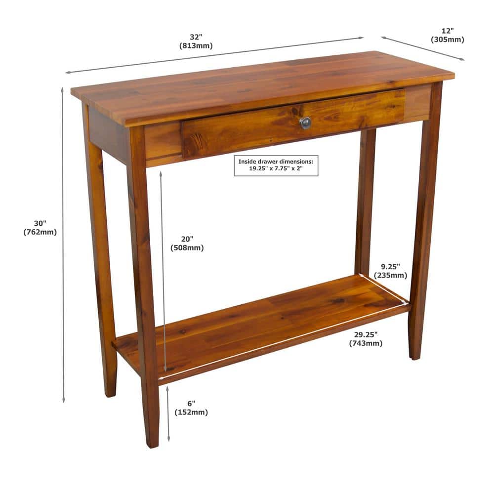 Mahogany Acacia Wood Console Table with Drawer and Shelf