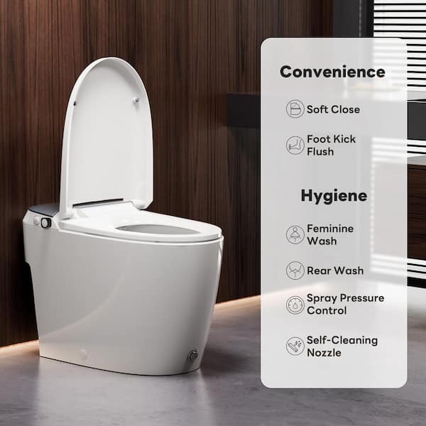 Elongated Non-Electric Bidet Toilet 1.0 GPF in White with Rear & Front Wash, Foot Kick and Pressure Assisted Flush