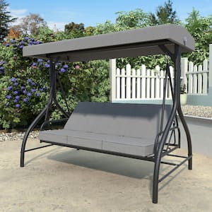 3-Person Patio Swing With Converting and Adjustable Canopy and Upgraded Thickened Cushions in Gray