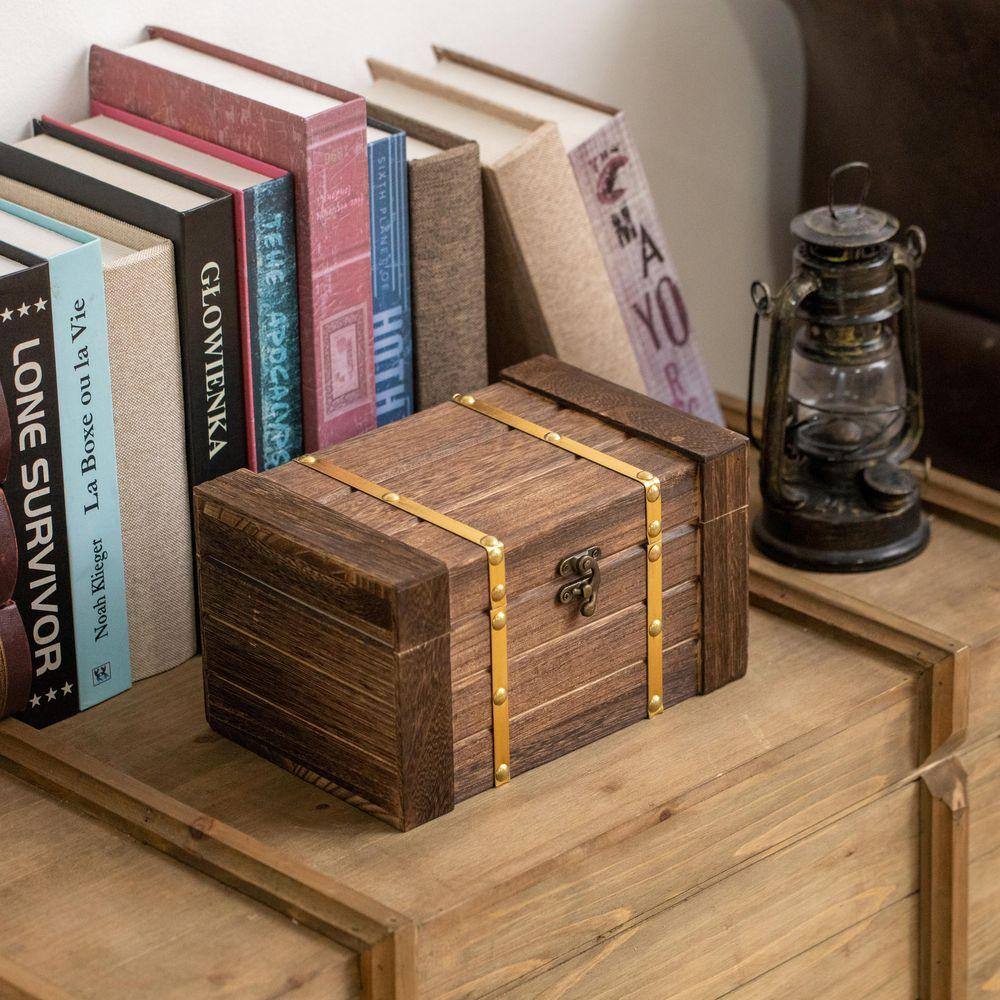 Vintiquewise Rectangular Wooden Treasure Chest Rustic Dark Wood
