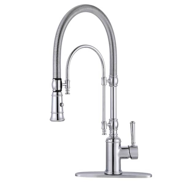 ARCORA Stand Single Handle Pull Out Sprayer Kitchen Faucet Deck Plate Included in Brass