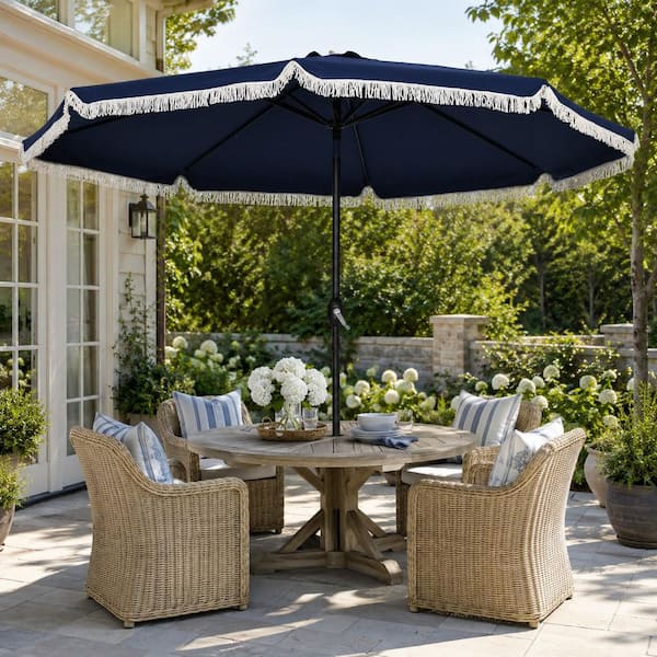 8 foot patio umbrella with base IALTRUISTIC 8.8 ft. D Round Outdoor Umbrella Large Patio Umbrella with  Crank and 8 Rib in Navy Blue (No Base) GP427332