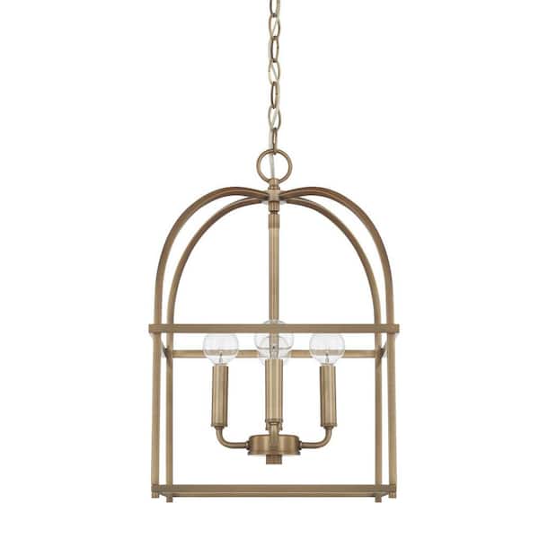 Aubrey 60-Watts 4-Light Aged Brass Lantern Foyer Pendant Light, No Bulbs Included