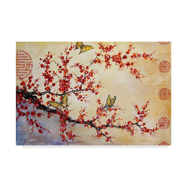 Trademark Fine Art Butterfly Blossoms Asian by Jean Plout Floater Frame Animal Wall Art 16 in. x 24 in.