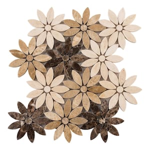 Fresh Fragrass Brown/Tan 5 in. x 6.5 in. Floral Pattern Matte Natural Stone Mosaic Tile Sample