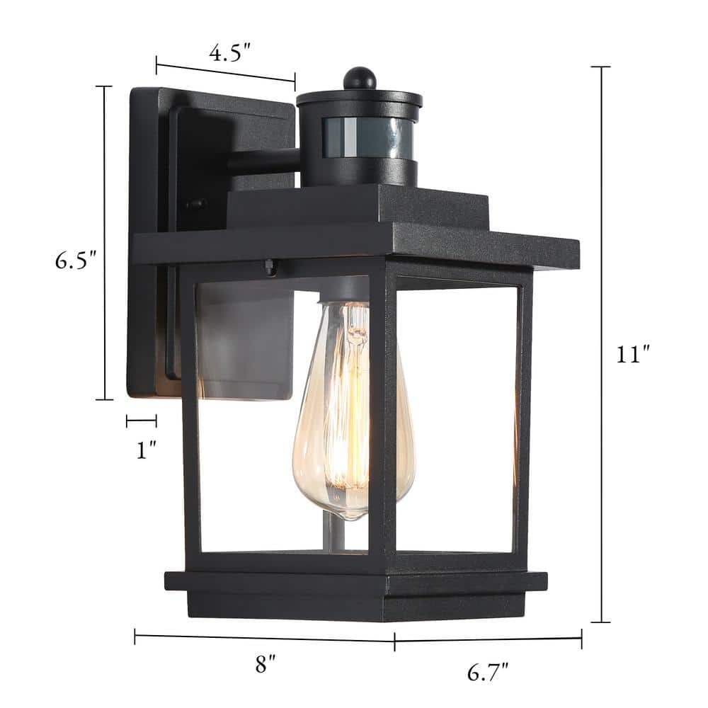 Black Iron Dimmable Lantern Sconce with Clear Glass