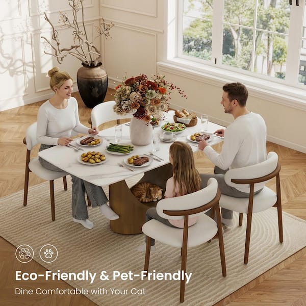 (Set of 4) Modern Lambswool Sitting Cushion Dining Chair in Walnut