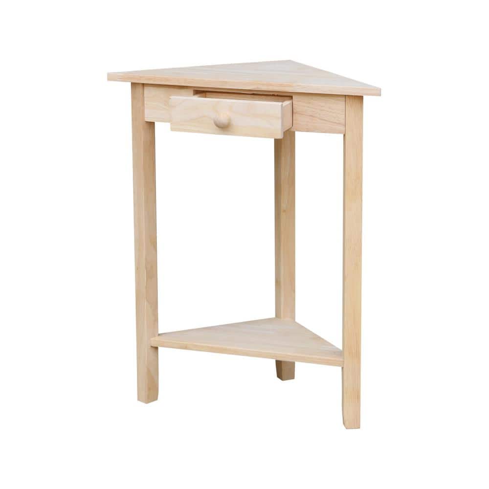 Classic Unfinished Solid Parawood Corner End Table with Storage